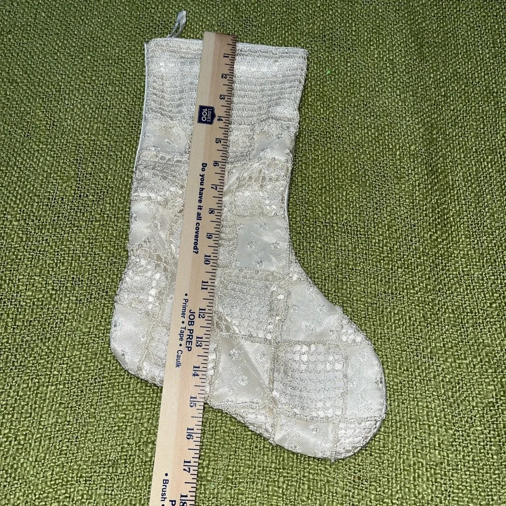 Christmas stocking Vintage Shabby Chic Cream Satin Lace Pearls Eyelet-Trimmed‎